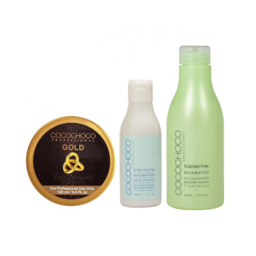 Gold Brazilian Keratin Kit 100ml + Clarifying Shampoo 150ml + Sulphate-Free Shampoo 400ml COCOCHOCO